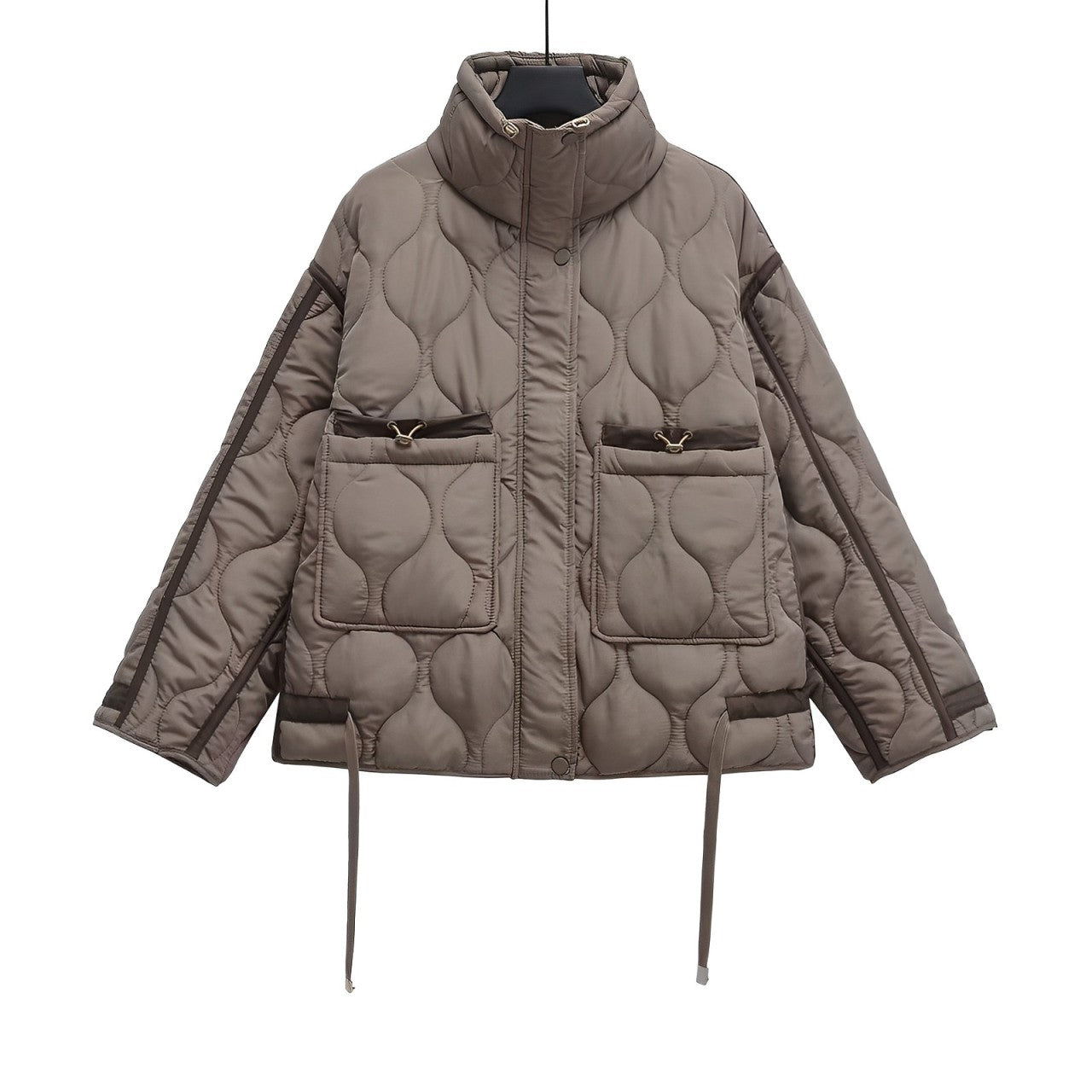 Veste en coton pour femmes longueur hanches avec col montant et cordon de serrage