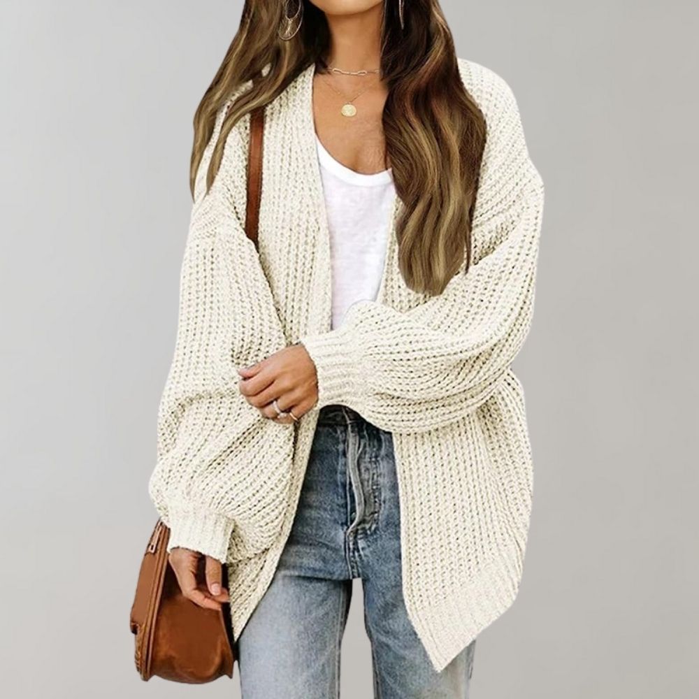 Cardigan douillet en tricot ajouré avec manches bishop