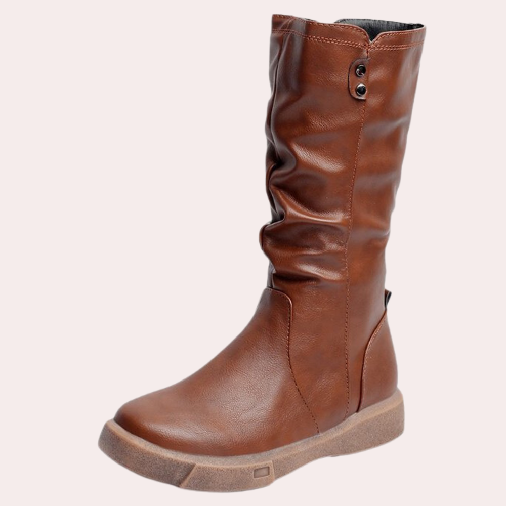 Bottes Hautes En Cuir Avec Fermeture Éclair Pour Femmes