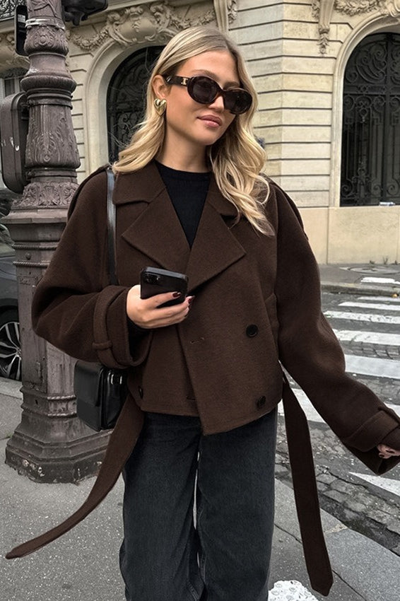 Veste croisée intemporelle en mélange de laine marron