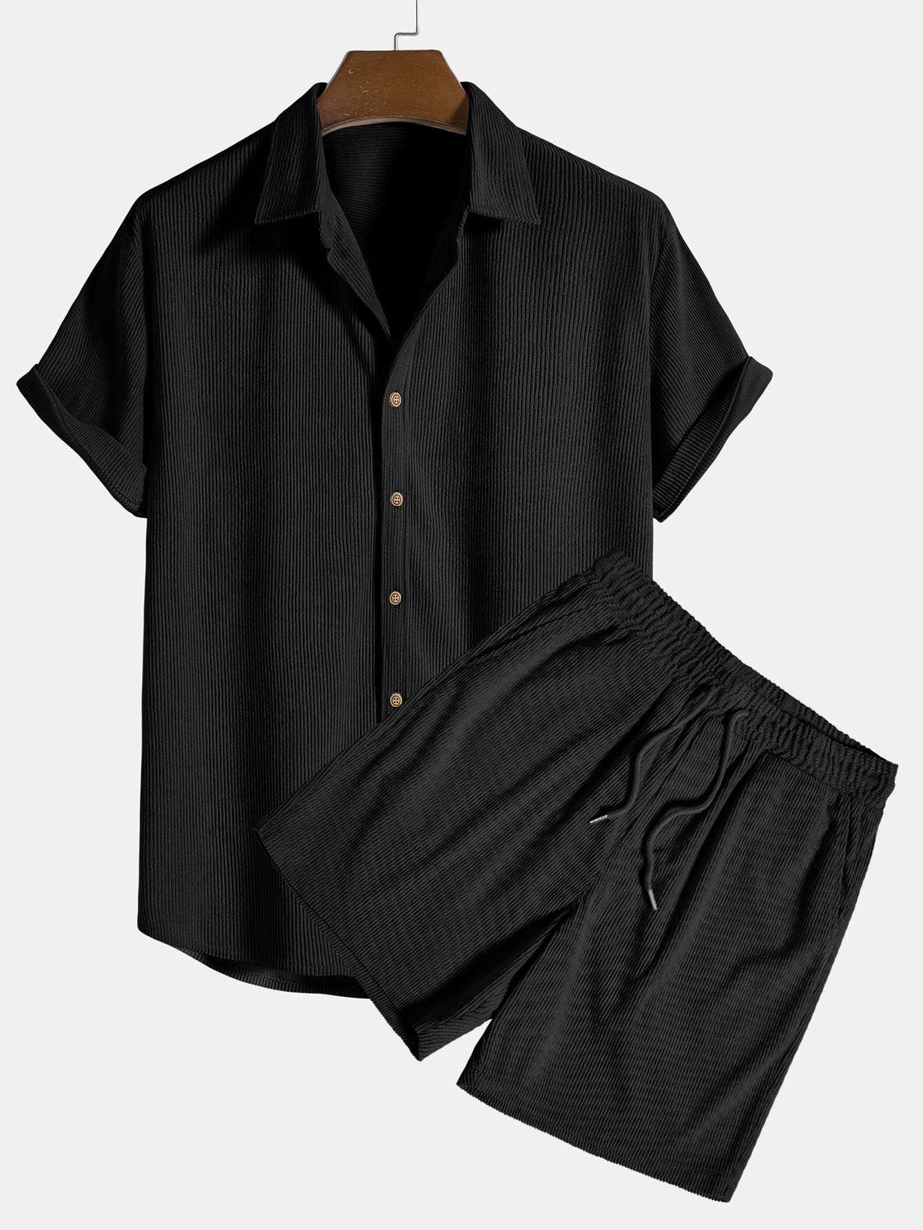 Ensemble Chemise et Short en Velours Côtelé Stylé pour Hommes