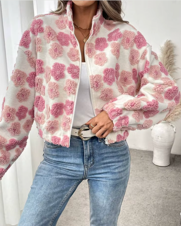 Veste en polaire douillette avec imprimé floral bonbon