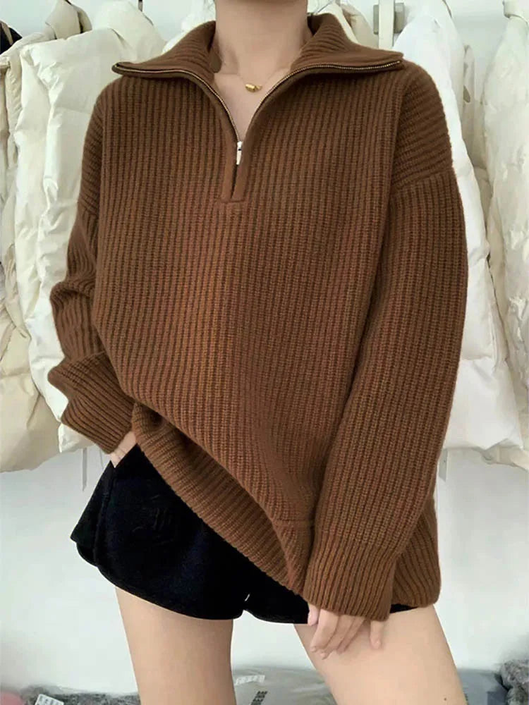 Pull épais en tricot avec col zippé confortable pour un style décontracté