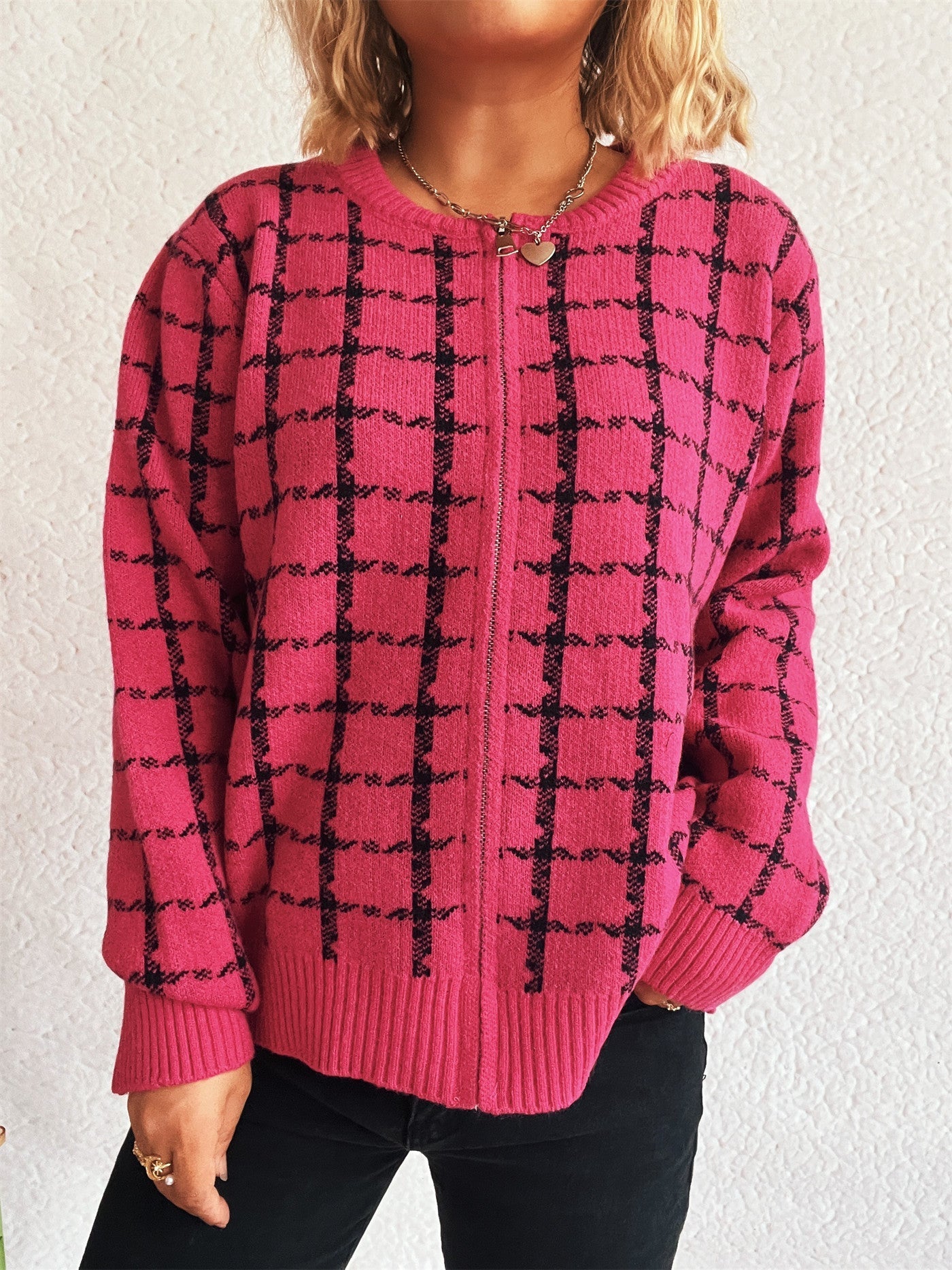 Cardigan à carreaux confortable avec poches pour un style quotidien