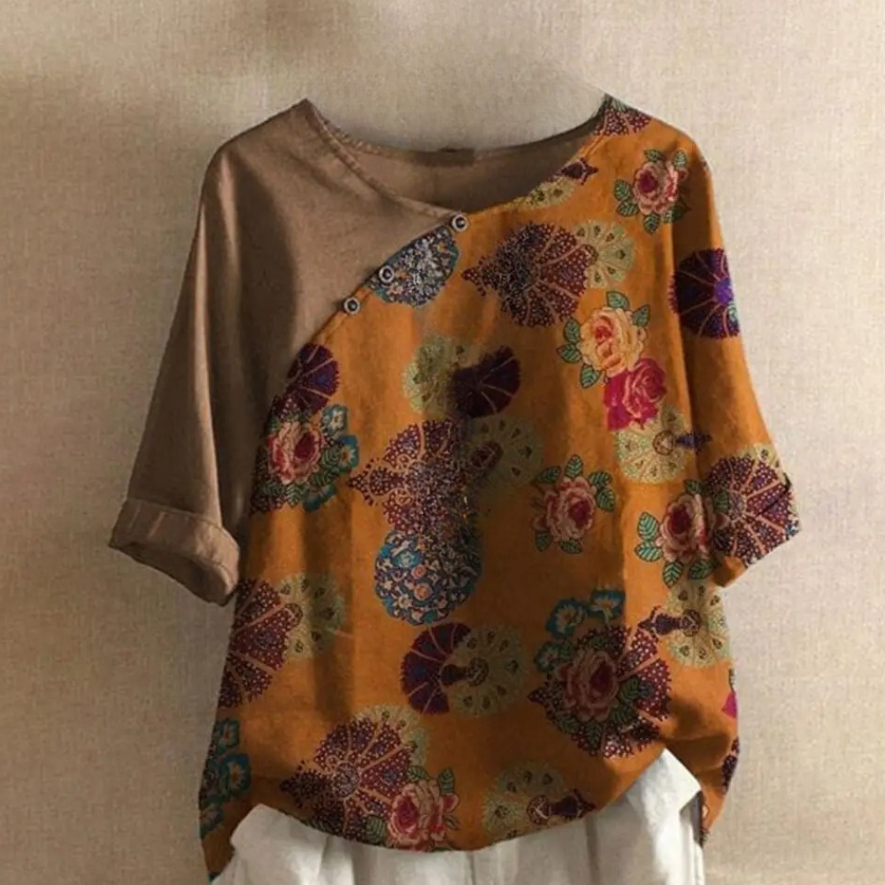Blouse Élégante à Imprimé Fleuri et Col Rond pour Femme