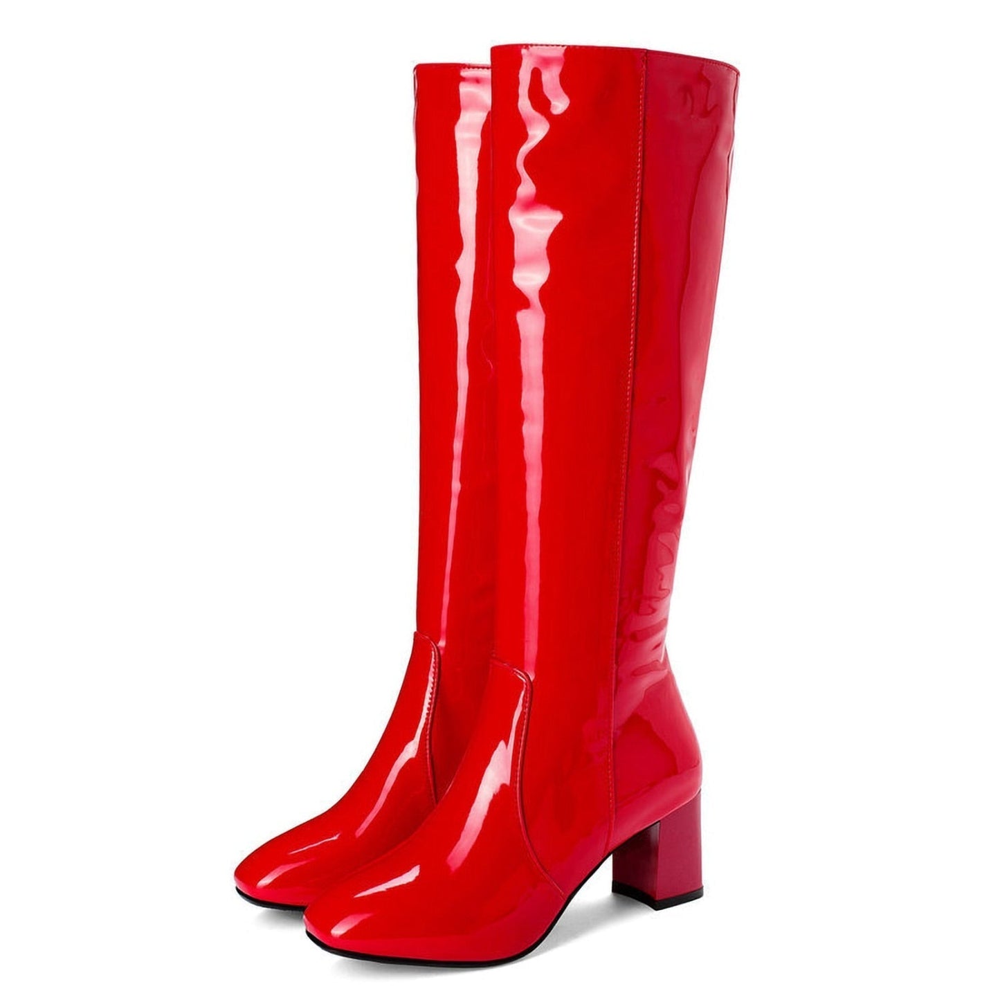 Bottes Hautes en Cuir Brillant avec Talons pour Femmes