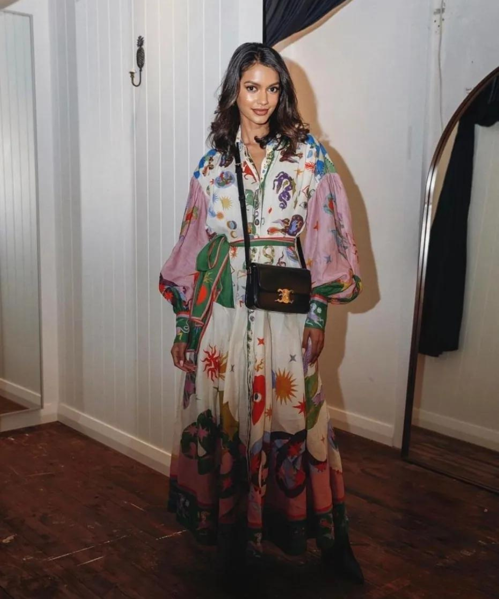 Robe Longue Imprimé Italien Manches Longues Femme