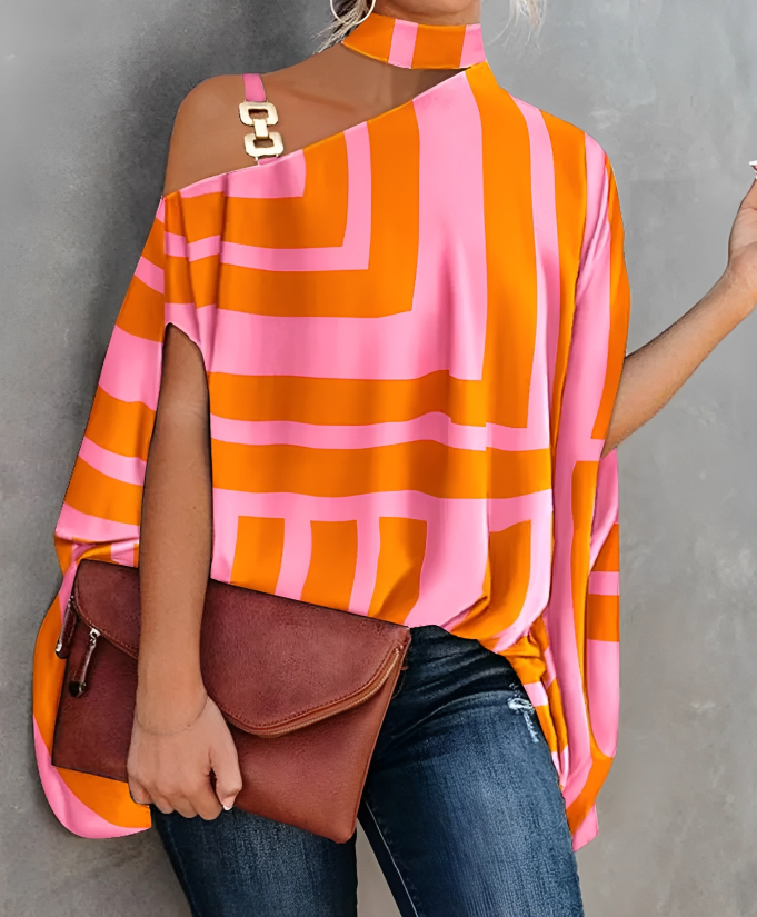 Blouse Femme Chic Asymétrique Imprimé Une Épaule
