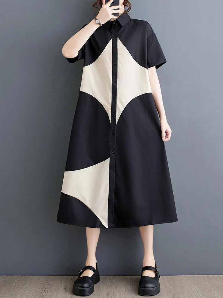 Robe Mi Longue Évasée Bicolore Chic Pour Femme