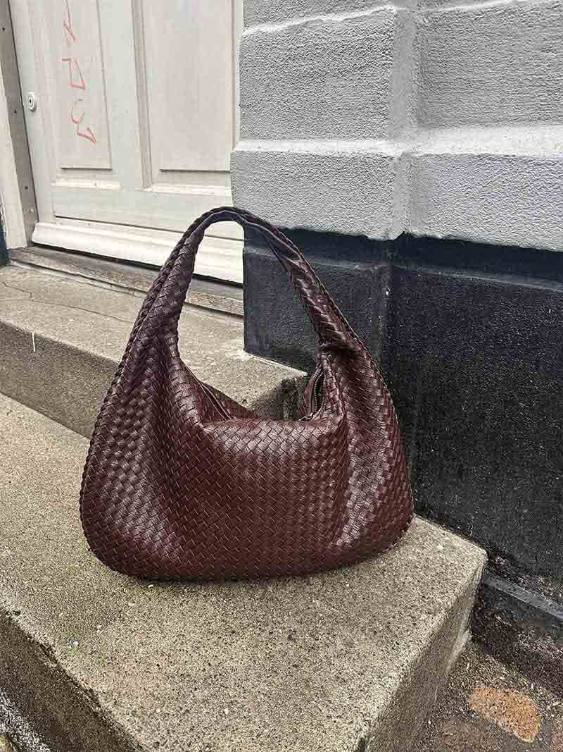 Grand sac à bandoulière en cuir tressé pour dames