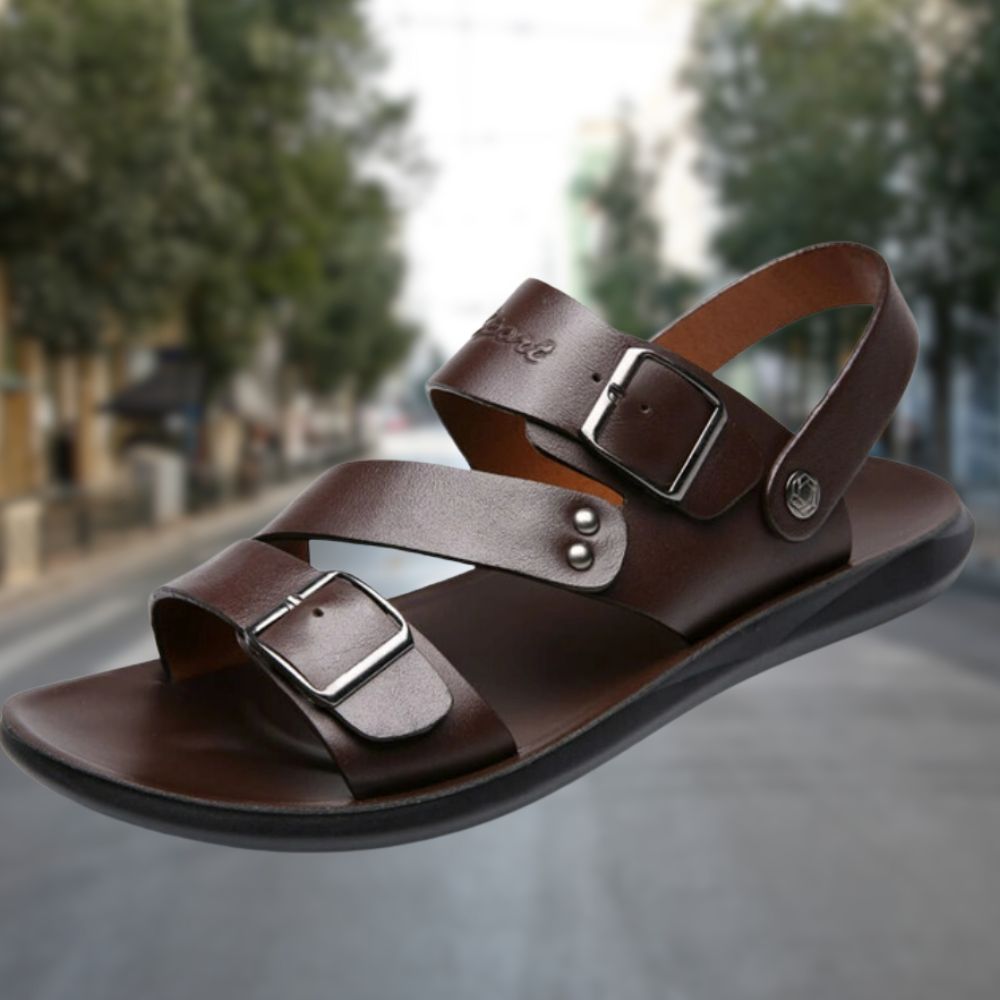 Sandale Plate À Brides En Cuir Pour Homme