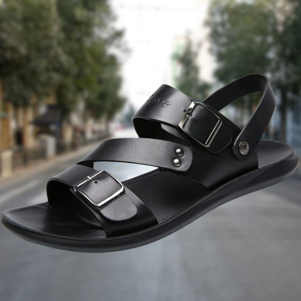 Sandale Plate À Brides En Cuir Pour Homme
