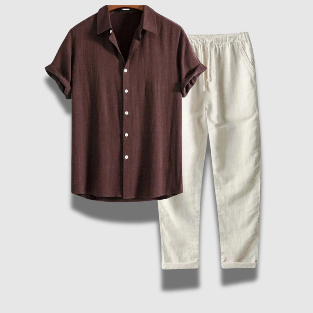 Ensemble à Manches Courtes et Pantalon Boutonné pour Homme