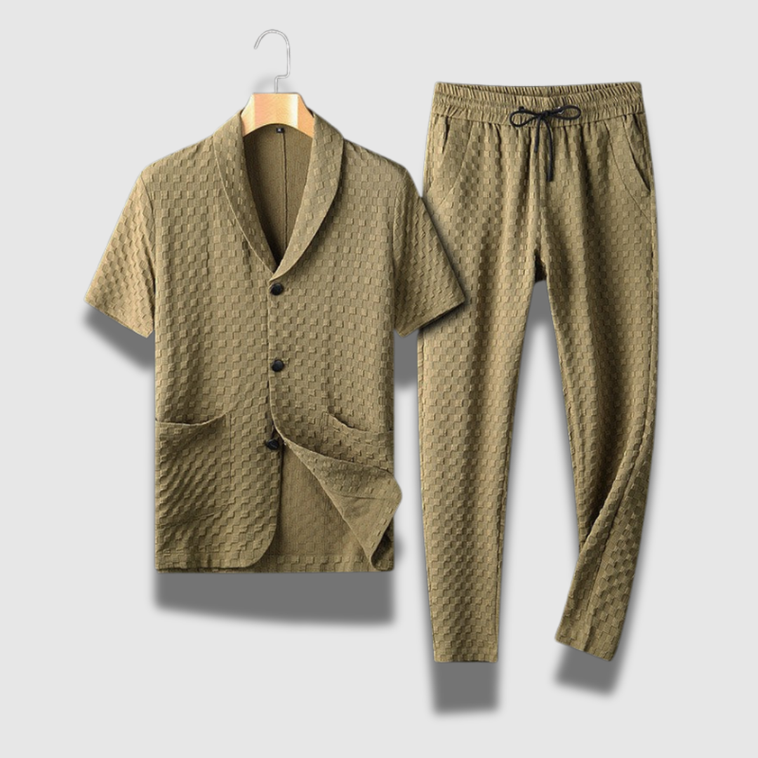 Ensemble Chemise à Manches Courtes et Jogging Raffiné Homme