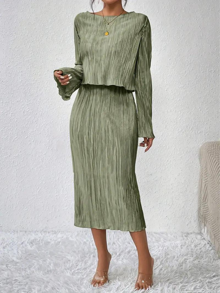 Ensemble Haut Court À Manches Longues Jupe Midi pour Femme