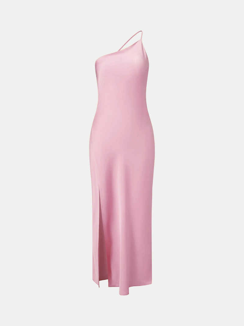 Robe Longue Évasée en Soie à Épaule Dénudée pour Femme
