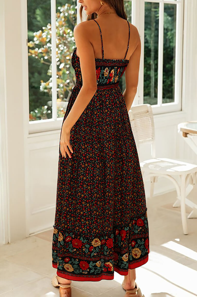 Robe Longue Maxi À Bretelles Fines Et Motif Fleuri Femme
