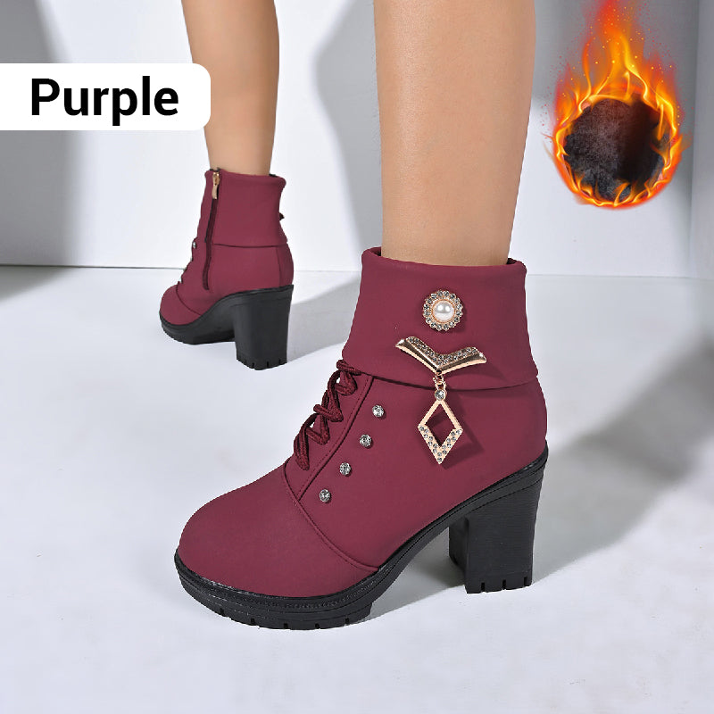 Bottes chevilles chic à strass avec talon épais