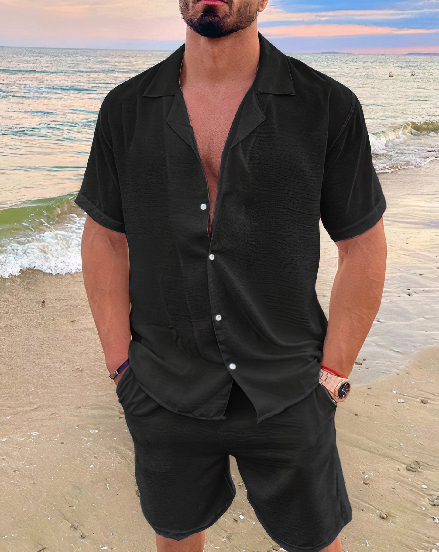 Ensemble Homme Avec Chemise À Manches Courtes Boutonnée Et Short