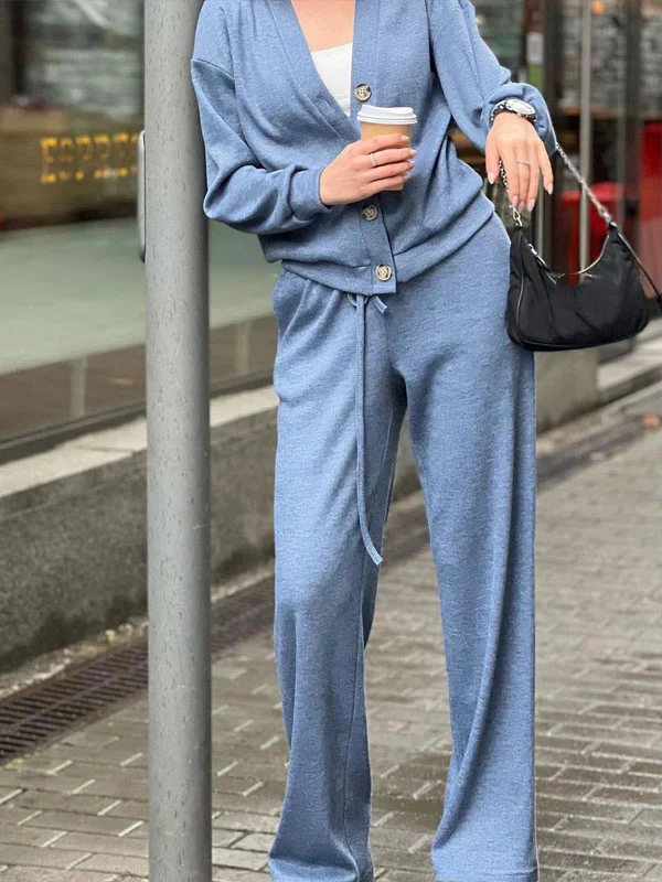 Ensemble décontracté confortable avec pull col V et pantalon