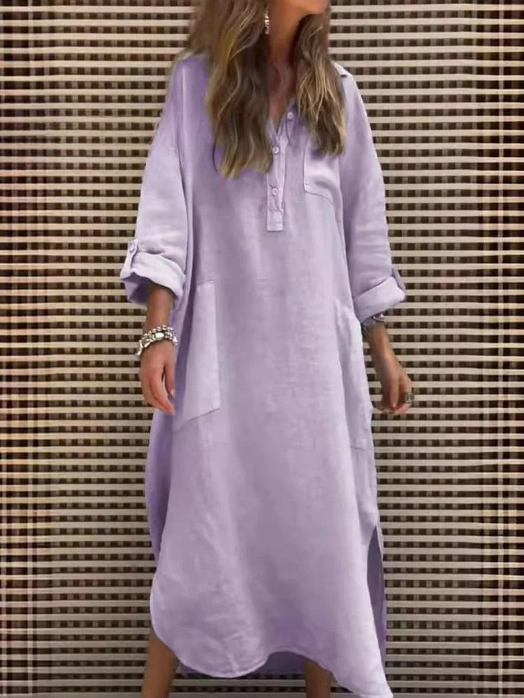 Robe Femme Ample Élégante À Manches Longues Avec Poches