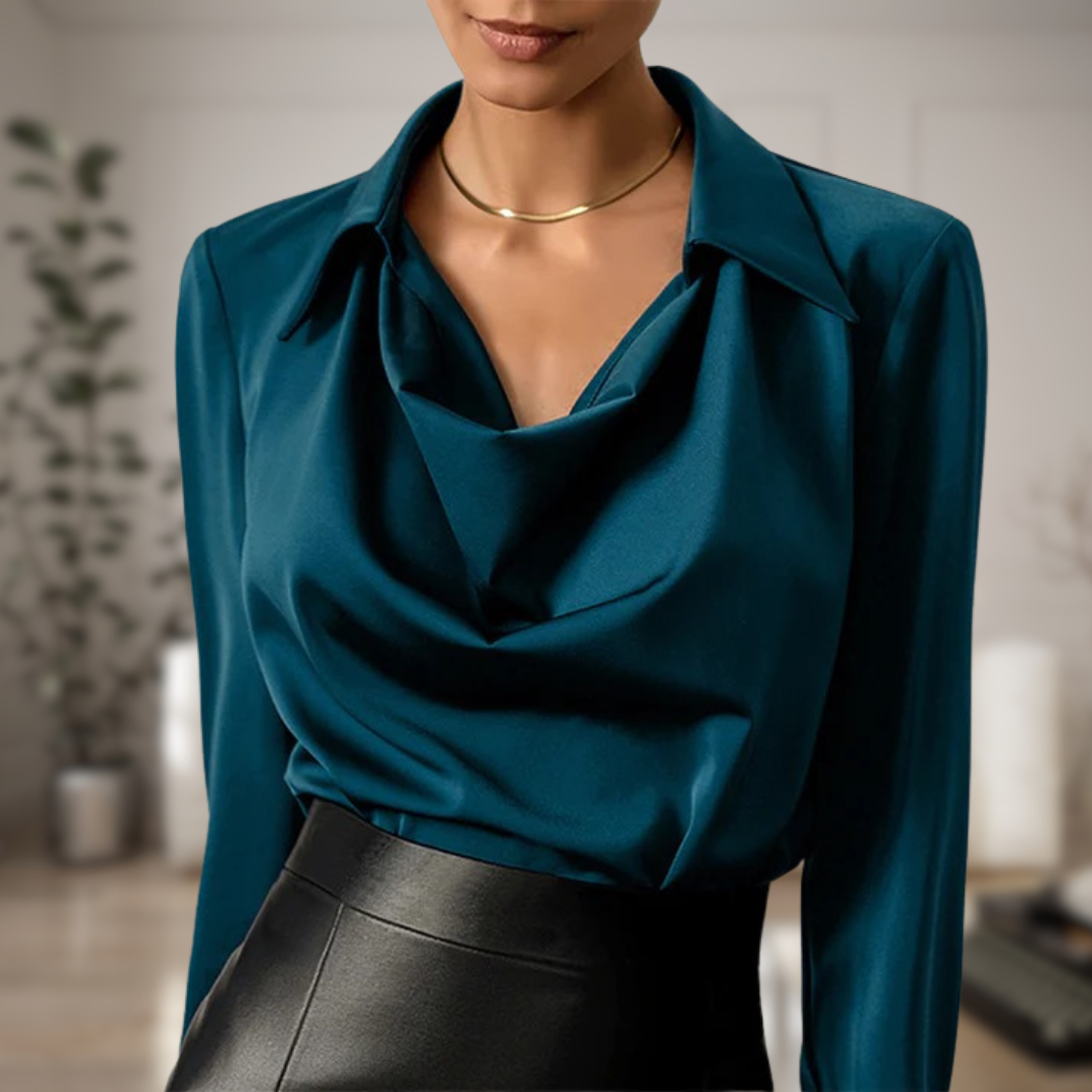 Blouse Sophistiquée en Satin à Col Drapé pour Femme