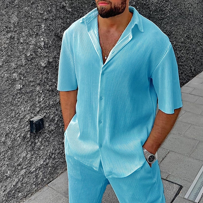 Ensemble Chemise et Short Boutonné à Manches Courtes Stylé pour Hommes