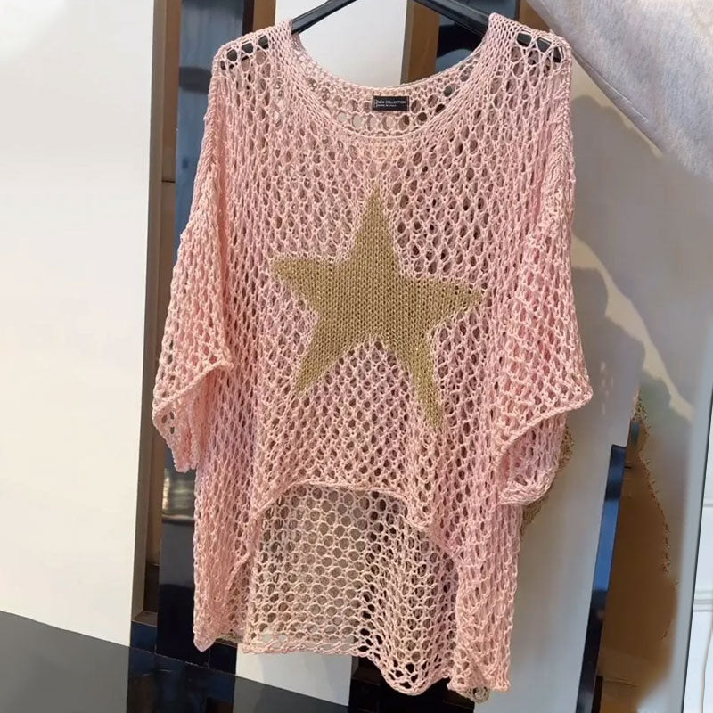 Blouse en maille ajourée crochet légère