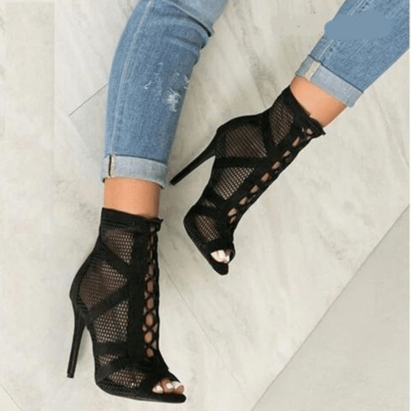 Bottes À Talons En Maille Lacées Élégantes Pour Femme