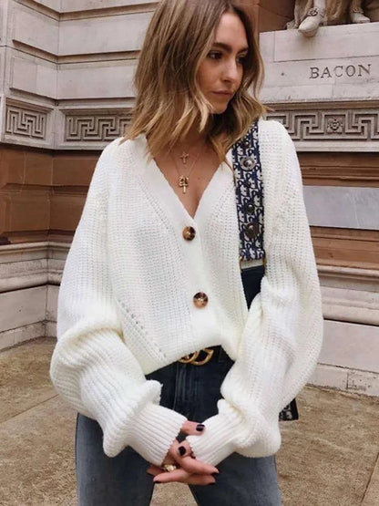 Cardigan en tricot à manches bouffantes pour femme