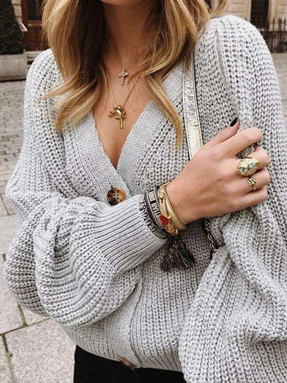 Cardigan en tricot à manches bouffantes pour femme