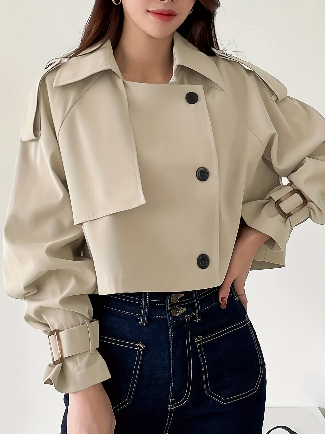 Manteau trench court à boutons pour femmes