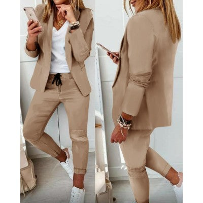 Ensemble Sophistiqué Blazer Pantalon à Cordon Femmes