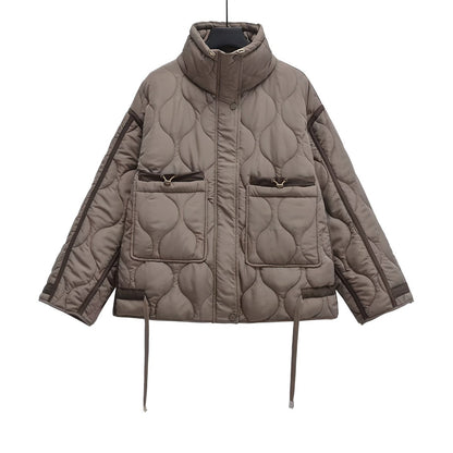 Veste en coton pour femmes longueur hanches avec col montant et cordon de serrage