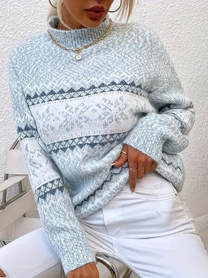 Pull à Col Demi-Roulé et Motifs Festifs Femme