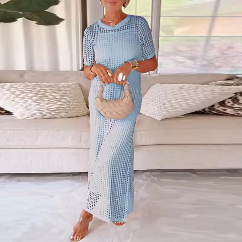 Robe Chic Deux-Pièces à Découpes avec Col Rond