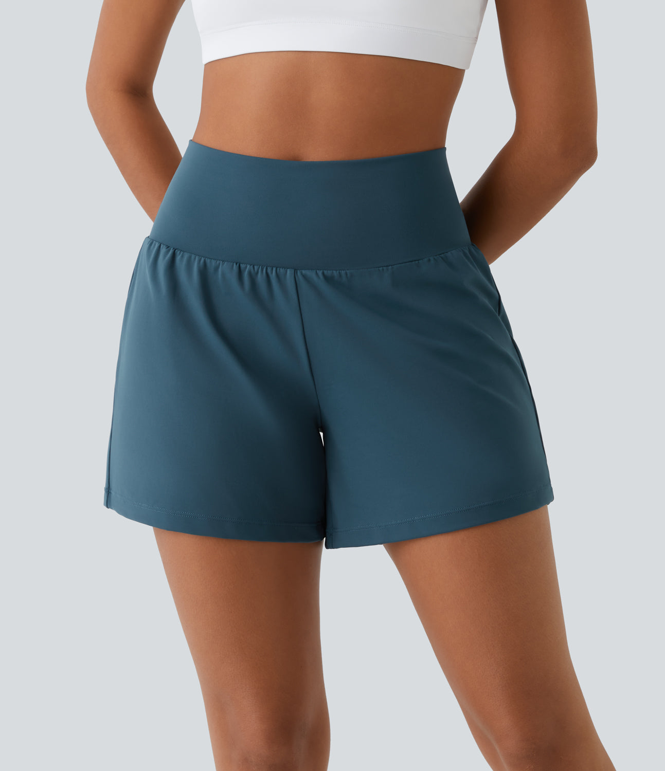 Femmes 2 en 1 poches latérales taille haute de yoga Shorts