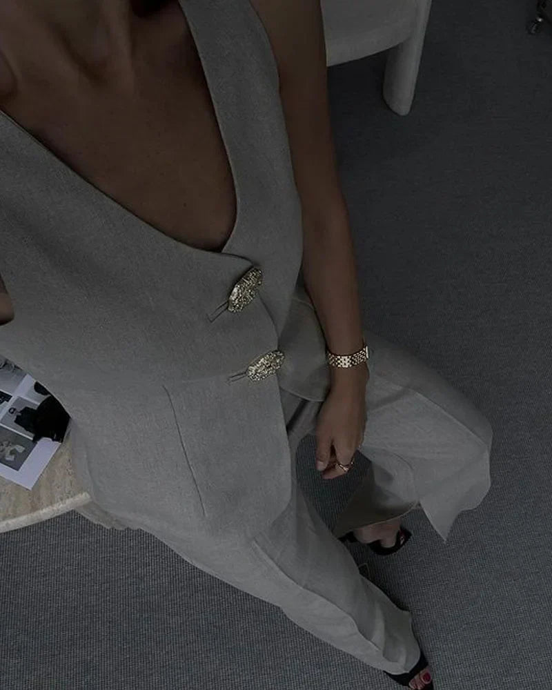 Ensemble Sophistiqué Gilet Et Pantalon Évasé Femme Pour Événements
