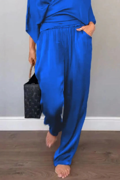 Ensemble Chic Haut Cache-cœur et Pantalon Décontracté Relaxé