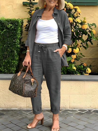 Ensemble Fluide Chemise Boutonnée Manches Longues et Pantalon