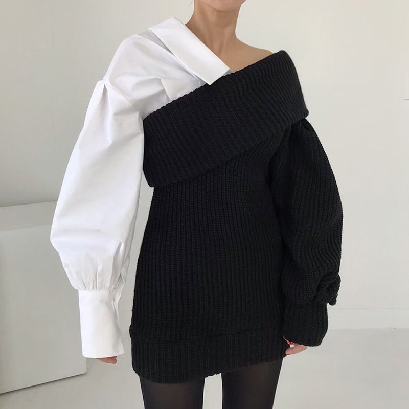 Robe pull en tricot patchwork