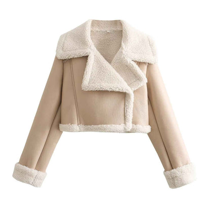 Veste courte chic pour femme avec doublure chaude en teddy