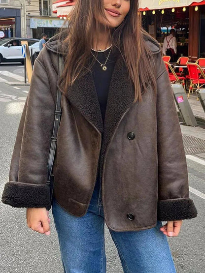 Veste surdimensionnée douillette doublée en polaire avec col à revers