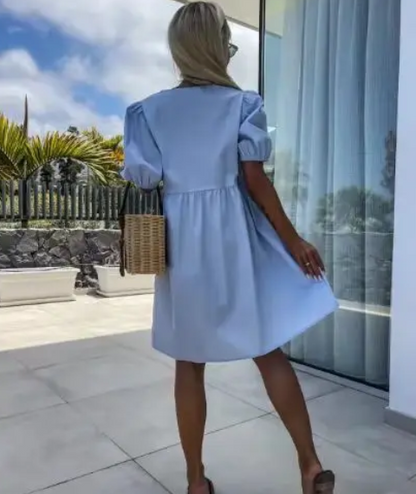 Robe à manches bouffantes pour femmes avec détail nœud