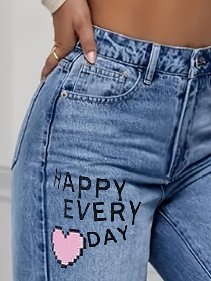 Jean en denim imprimé graphique taille haute à jambes larges