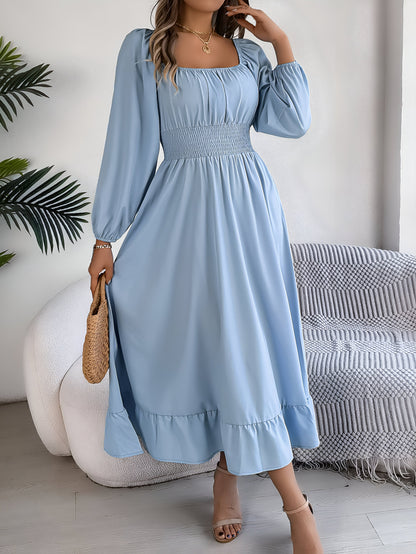 Robe Mi Longue À Manches Longues Avec Encolure Carrée Femme