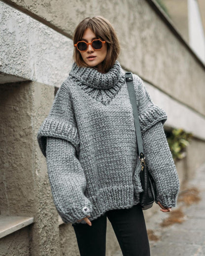Pull Col Roulé Oversize en Maille Épaisse pour Femme