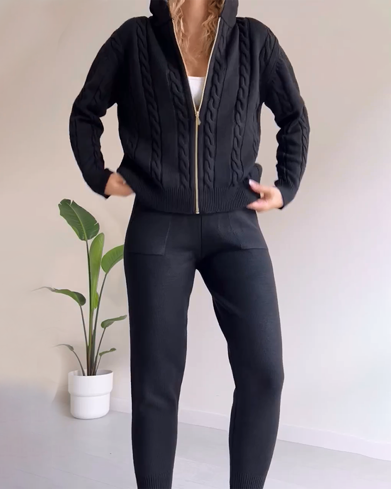 Ensemble gilet en jacquard torsadé décontracté