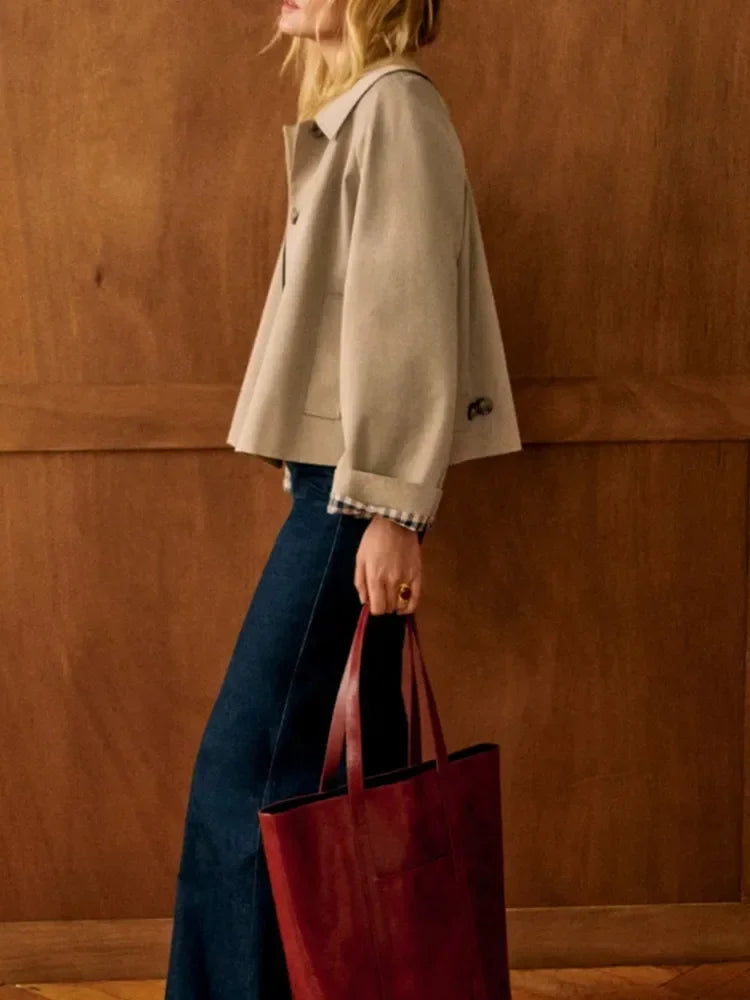 Trench-coat classique à carreaux avec col rabattu