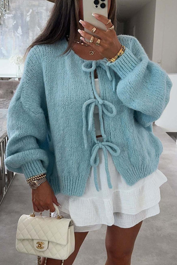 Confortable pull en tricot col V avec lacets